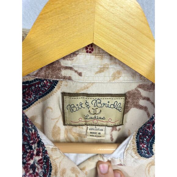 Women’s Bit & Bridle Western Horse Corduroy Shirt Button Down Large  - Picture 4 of 8
